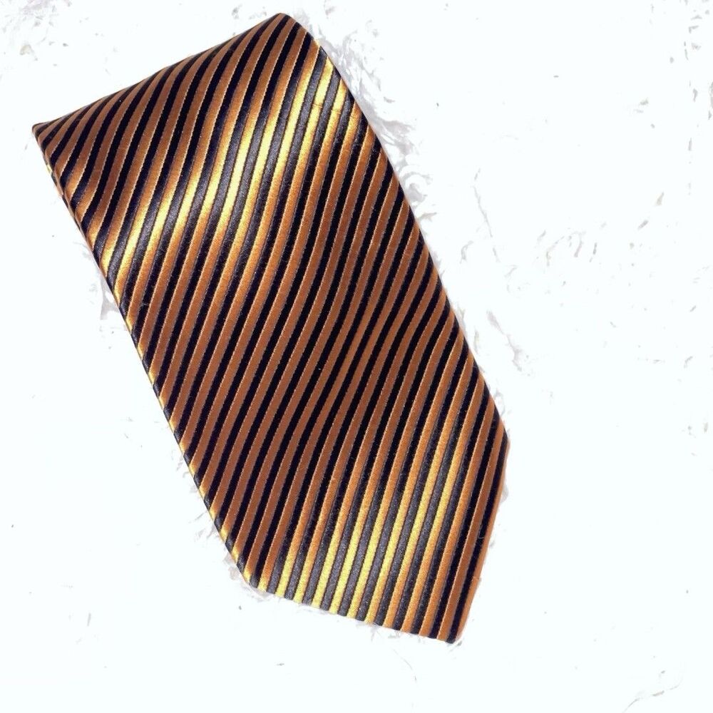Umo Lorenzo Men’s Neck Tie Striped Orange And Black Polyester